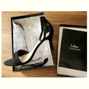 Black suede strappy heels